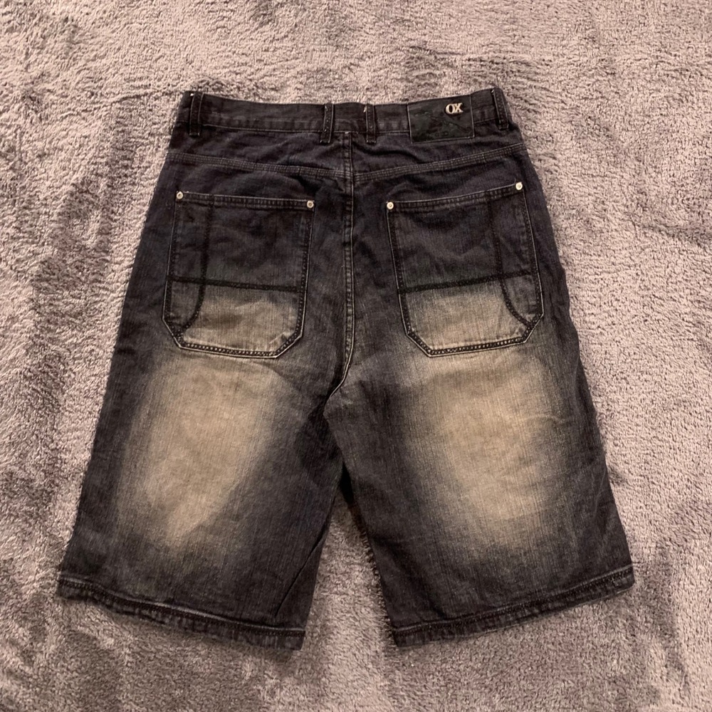 OX Jackpot Jeans Mens Black Faded Denim Shorts Baggy Streetwear Size 36